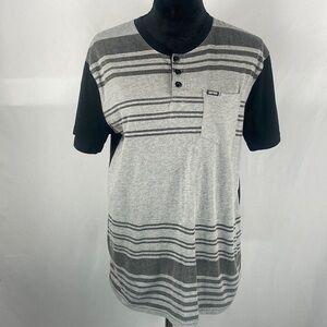Zoo York Men’s Cotton Gray and Black Striped T-Shirt with Pocket
